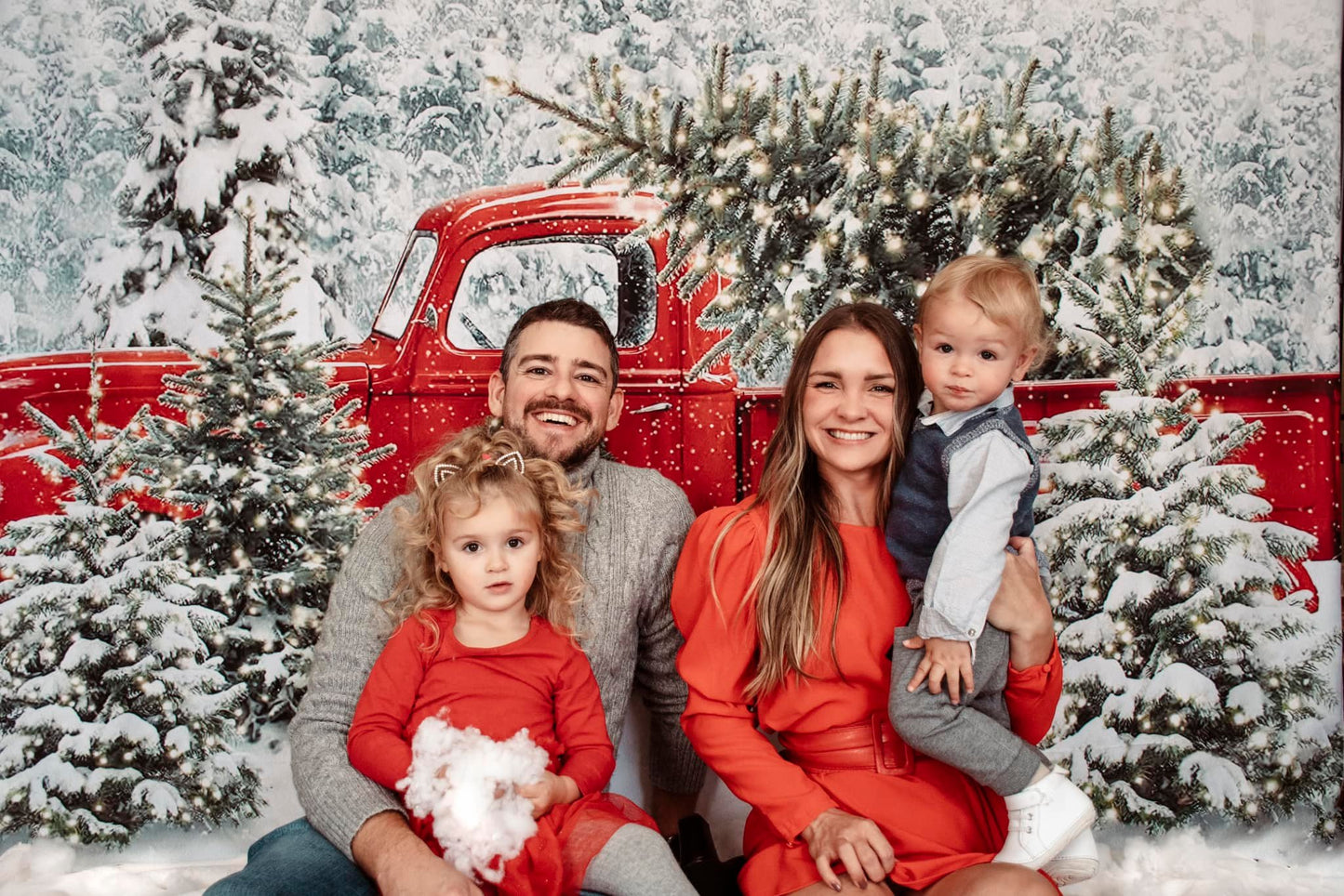 Fox Christmas Tree Car Snow Photography Vinyl Backdrop