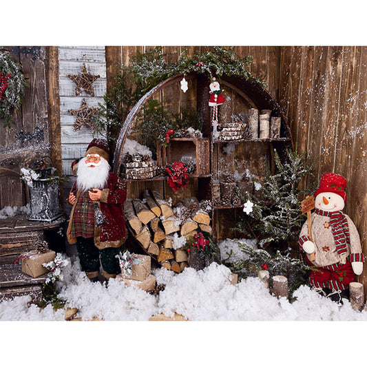 Fox Snow Front Door Vinyl Christmas Tree Background - Foxbackdrop