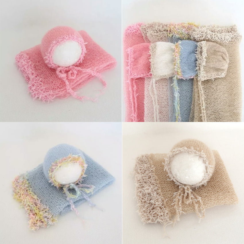 Fox 40x80cm 2pcs Newborn Baby Yarn Edge Wrap Hat for Photography