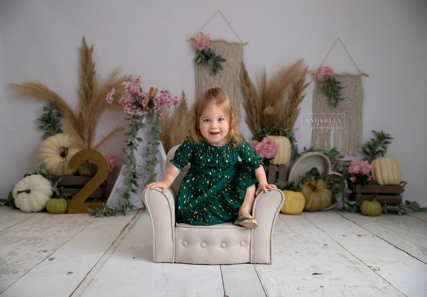 Fox Boho Autumn Pumpkin Vinyl Backdrop Designed by Blanca Perez
