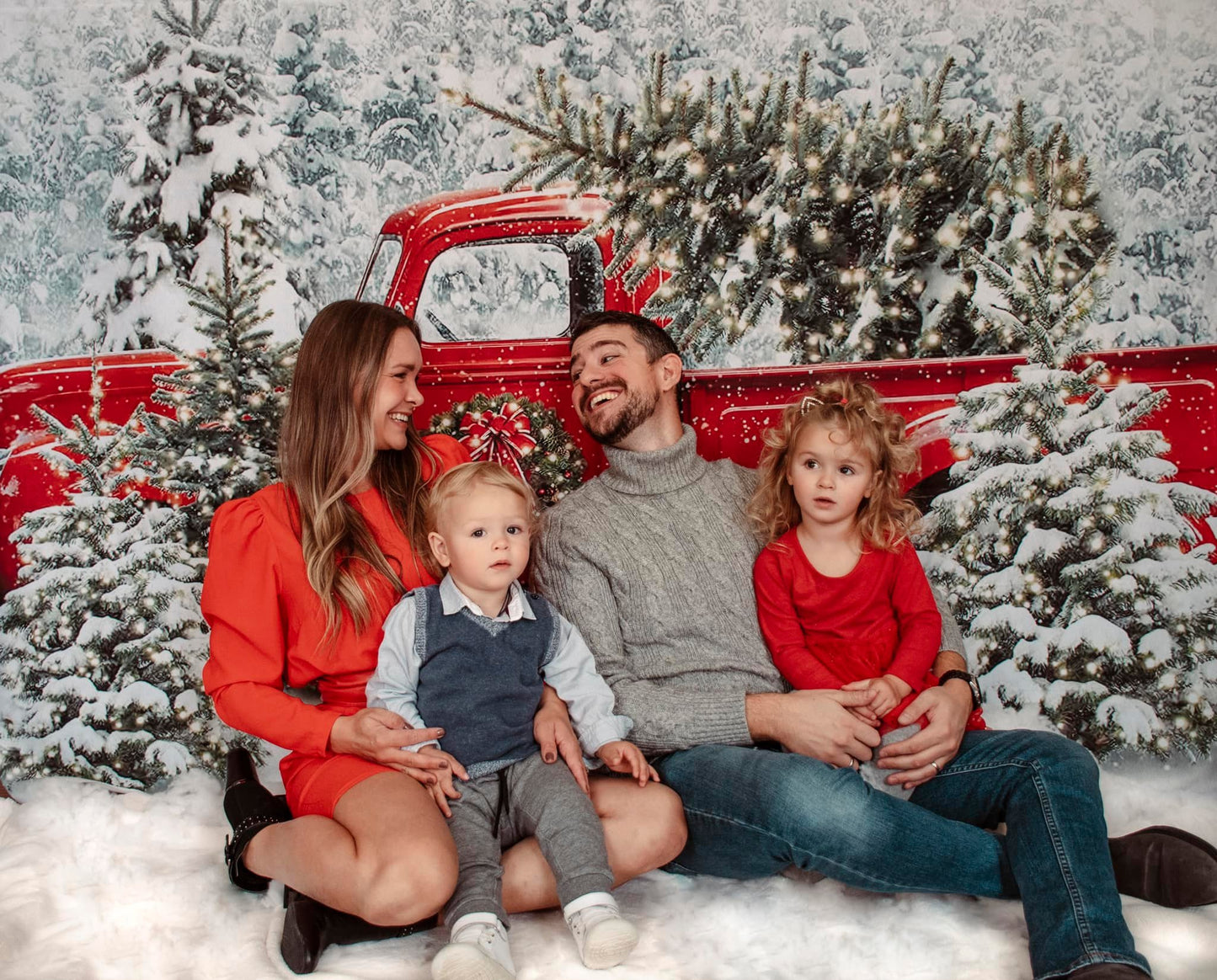 Fox Christmas Tree Car Snow Photography Vinyl Backdrop