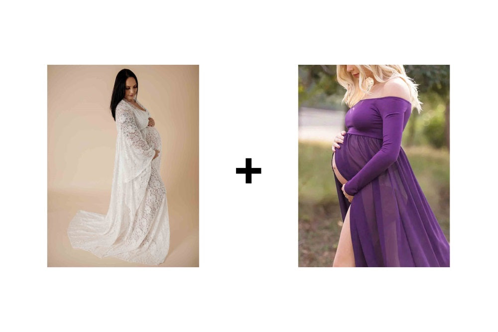 Warm up 2PCS White + Violet Maternity Photoshoot Dress