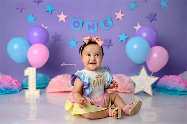 Fox Purple Stars Cakesmash Birthday Vinyl Backdrop Designed by Claudia Uribe