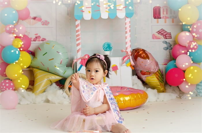 Fox Summer Candy Shop Cake Smash Vinyl/Fabric Backdrop Designed By Mommy me