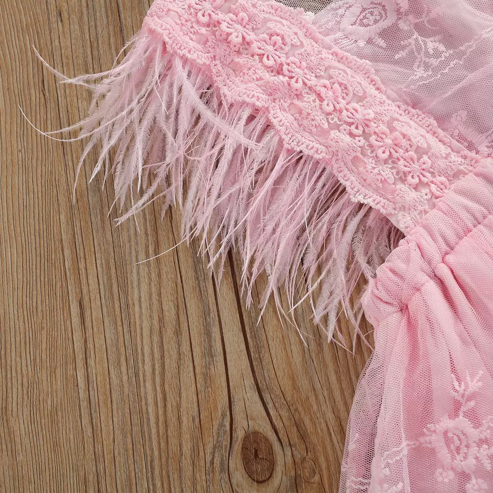 Fox Children's Clothing Spring and Autumn Feather Dress Summer Lace Girls Princess Dress