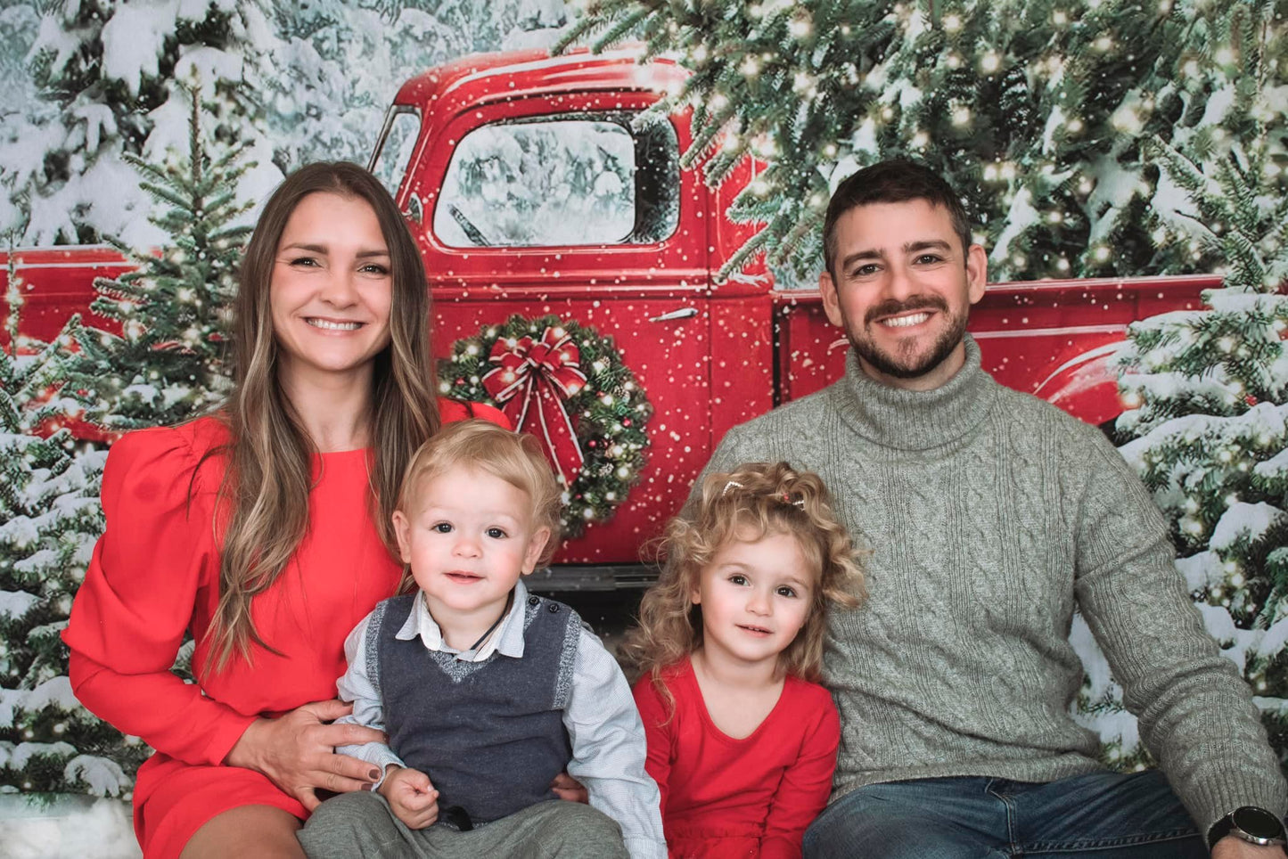 Fox Christmas Tree Car Snow Photography Vinyl Backdrop