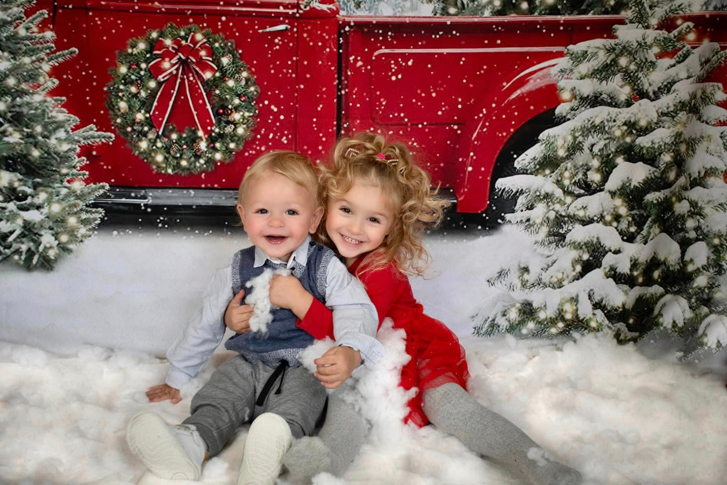 Fox Christmas Tree Car Snow Photography Vinyl Backdrop
