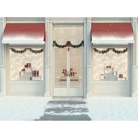 Fox Rolled Snow White Vinyl Christmas Shop Backdrop for Photography - Foxbackdrop