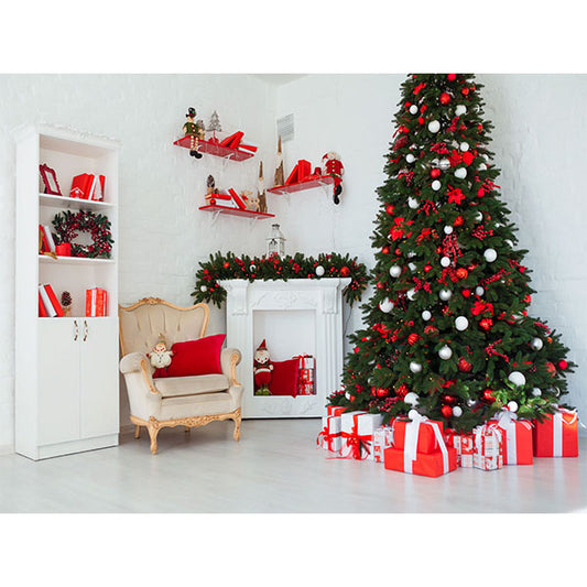 Fox Rolled Vinyl Christmas Tree Red Gifts Background - Foxbackdrop