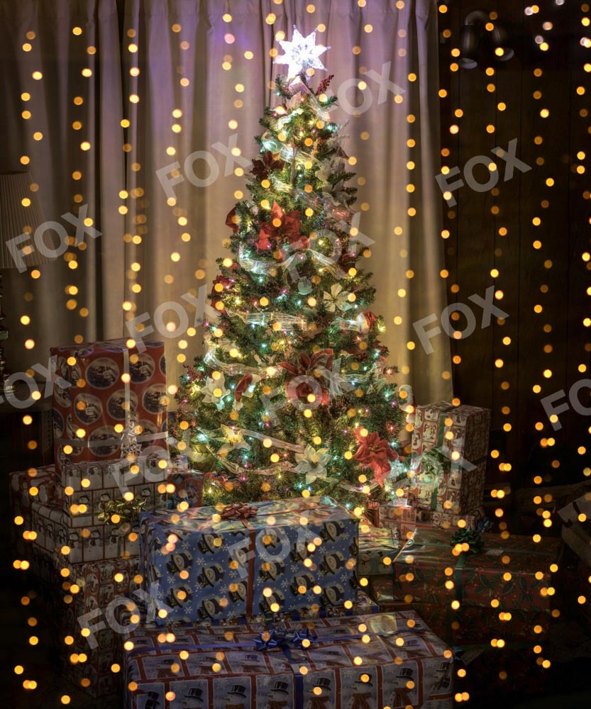 Fox Christmas Tree Night Gift Vinyl Backdrop for Photography