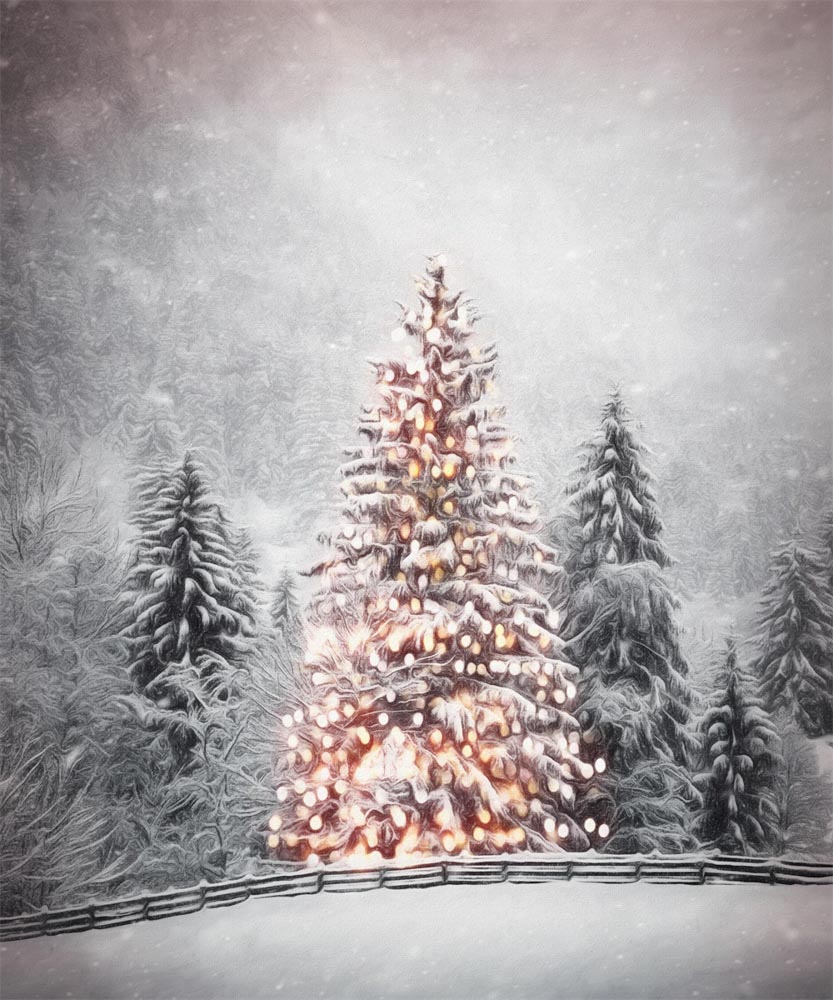 Fox Christmas Tree Snow Scene Winter Vinyl Portrait Photography Backdrop