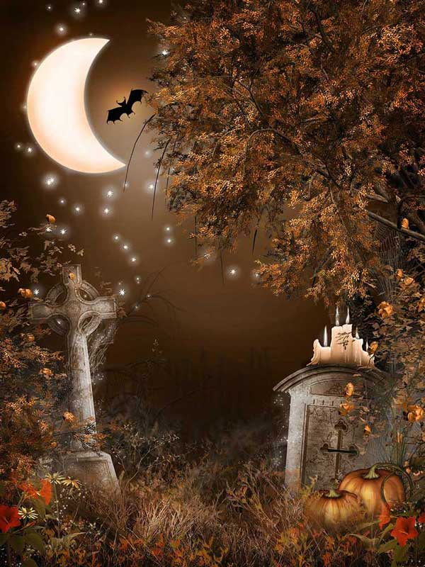Fox Halloween Night Jungle Castle Vinyl Backdrop - Foxbackdrop