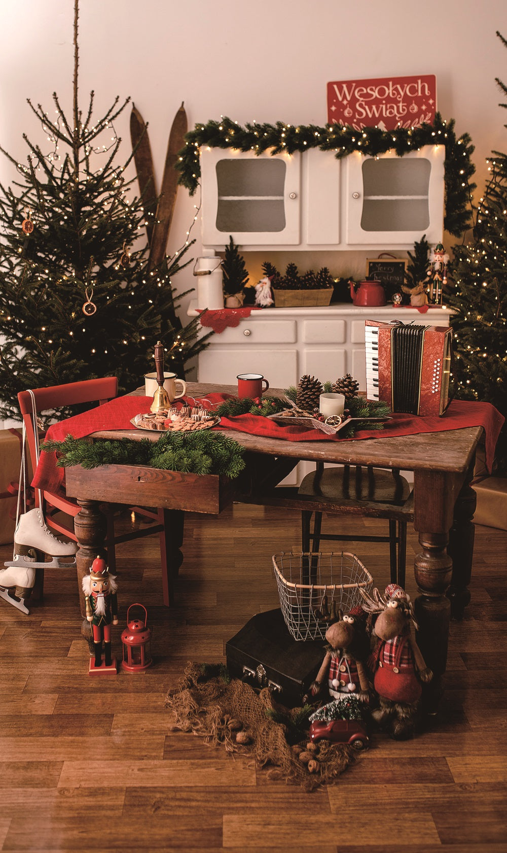 Fox Christmas Tree Dining Table Fabric/Vinyl Backdrop Designed by Magda