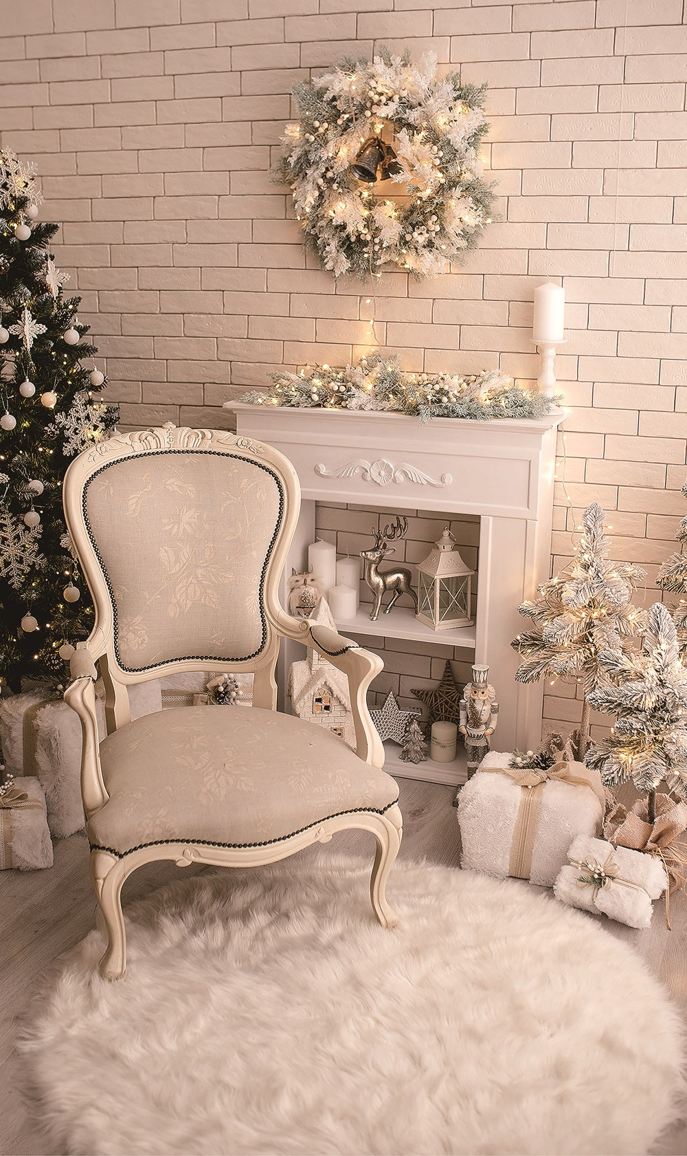 Fox White Christmas Chair Vinyl Backdrop Designed by Magda