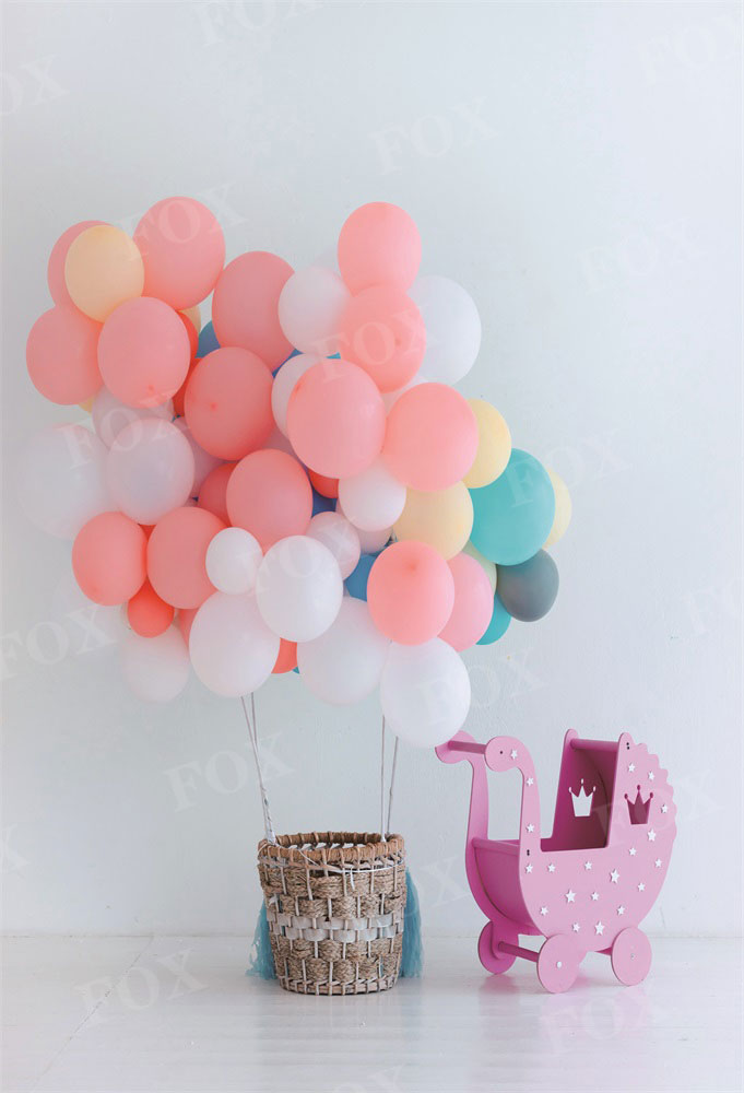 Fox Party Balloons With Basket On White Backdrop Birthday Vinyl Photography
