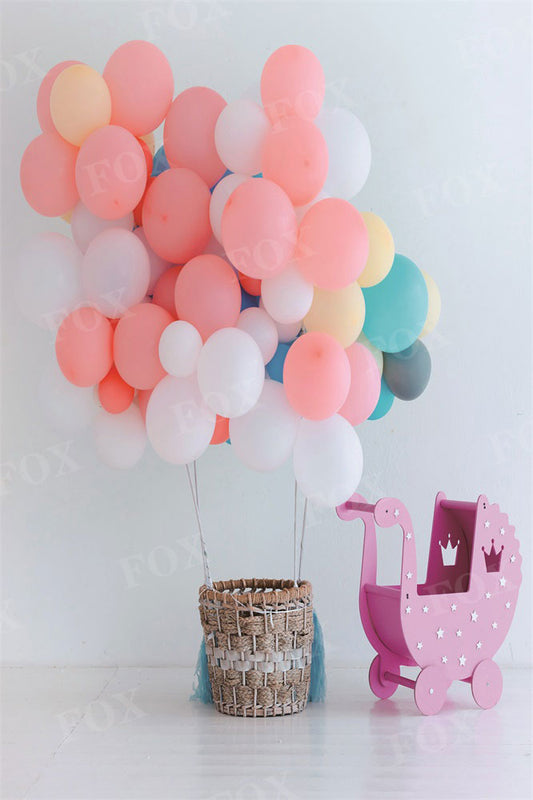 Fox Party Balloons With Basket On White Backdrop Birthday Vinyl Photography