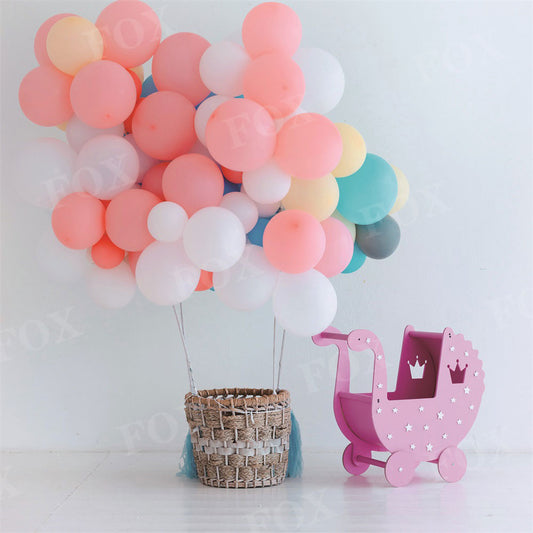 Fox Party Balloons With Basket On White Backdrop Birthday Vinyl Photography