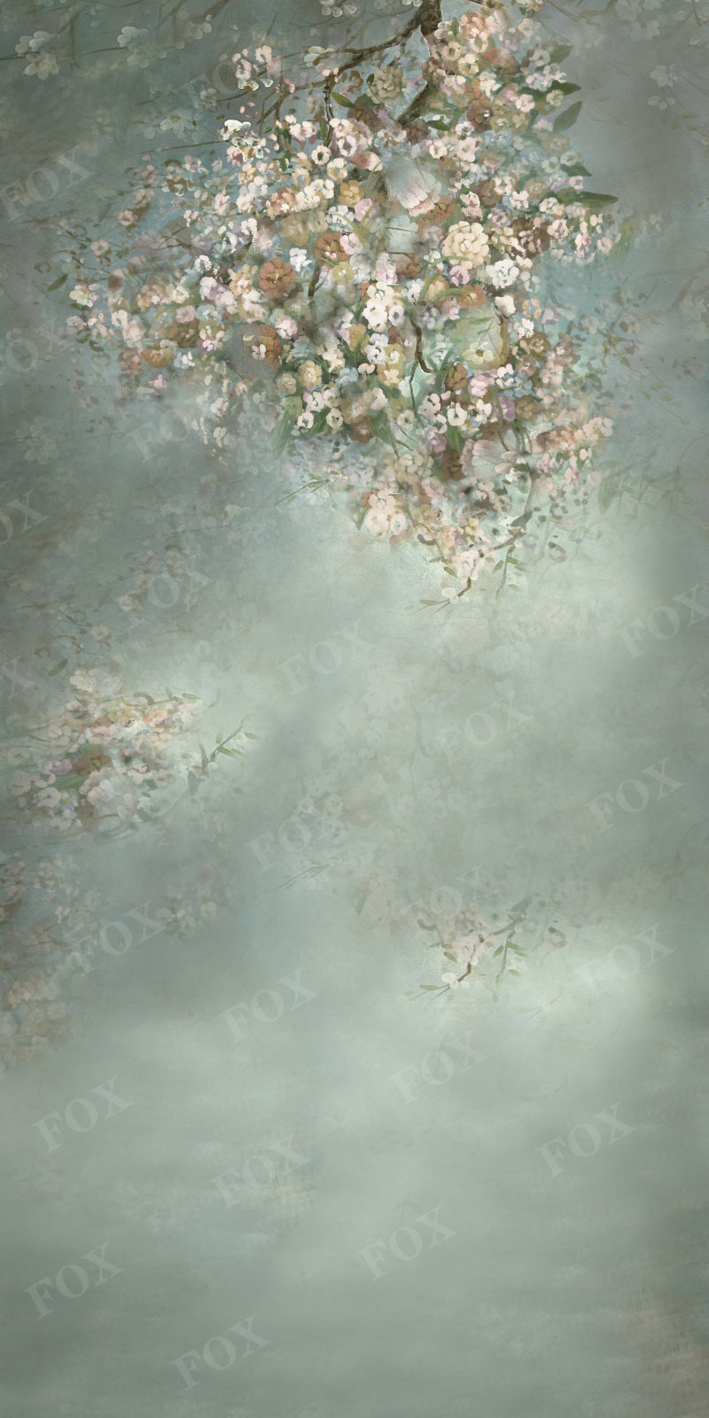 Fox Sweep Fabric Backdrop Green White Flowers for Photography