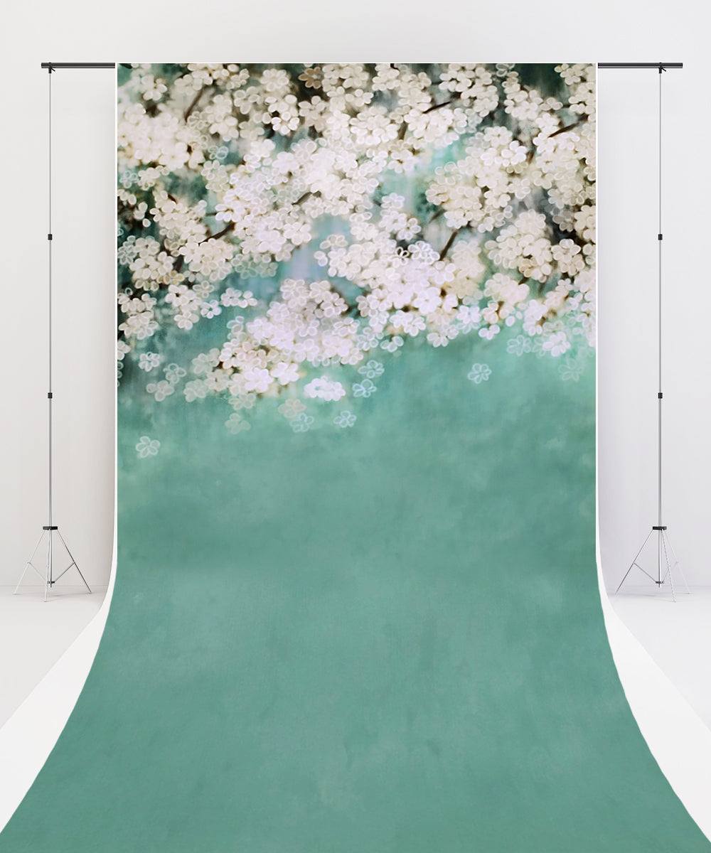 Fox Sweep Fabric Backdrop White Flower Spring Green for Photography