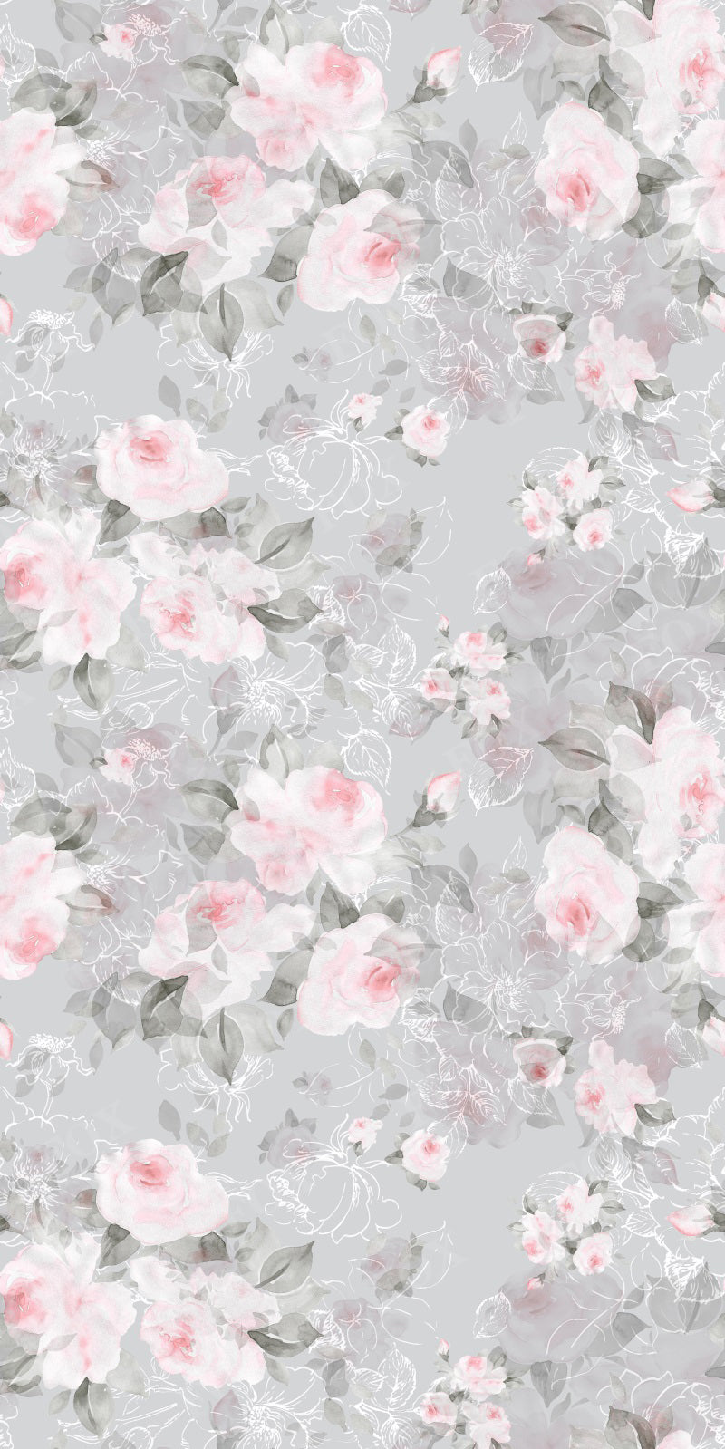Fox Sweep Fabric Backdrop Watercolor Pink Flowers Grey for Photography