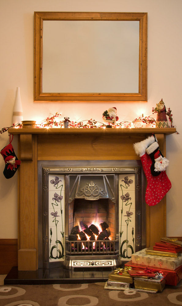 Fox Christmas Fireplace With Stockings Vinyl/Fabric Portrait Photography Backdrop