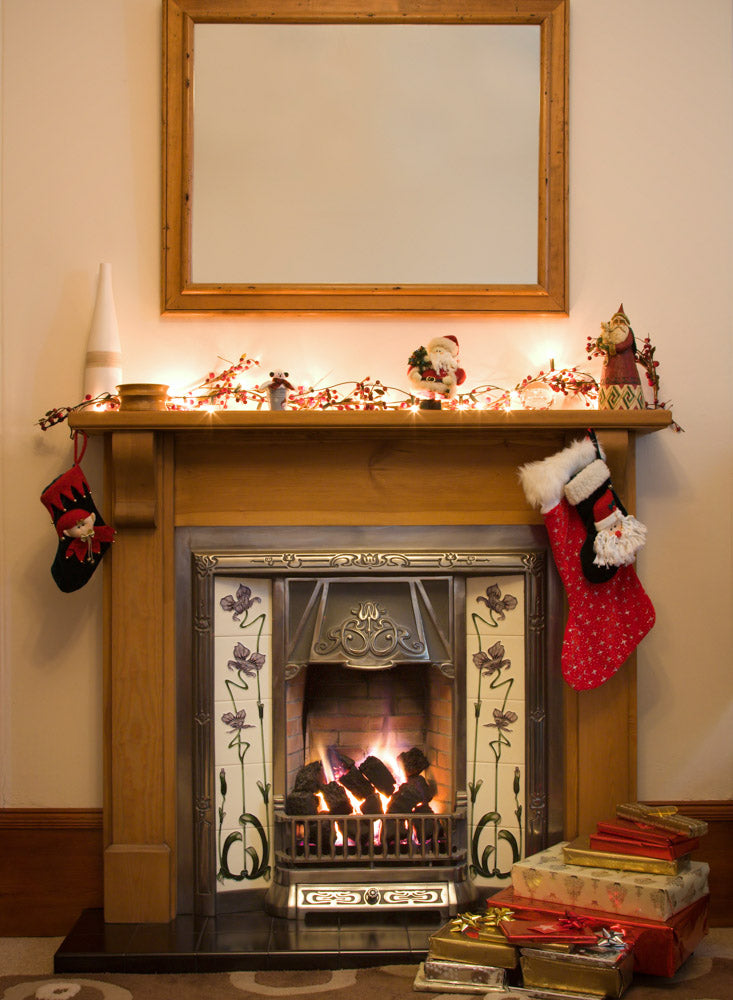 Fox Christmas Fireplace With Stockings Vinyl/Fabric Portrait Photography Backdrop