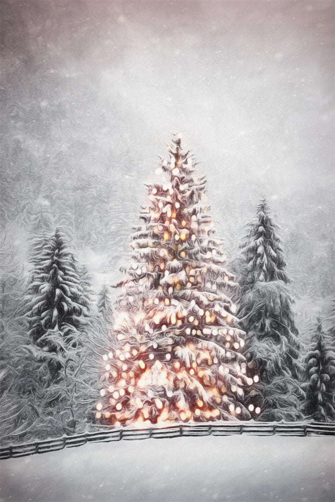Fox Christmas Tree Snow Scene Winter Vinyl Portrait Photography Backdrop
