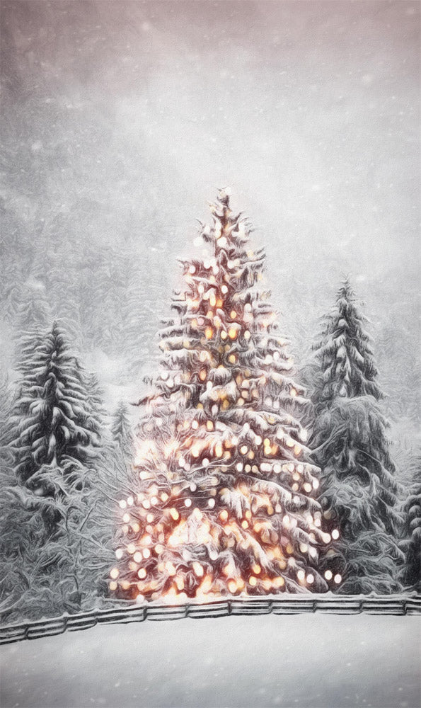 Fox Christmas Tree Snow Scene Winter Vinyl Portrait Photography Backdrop