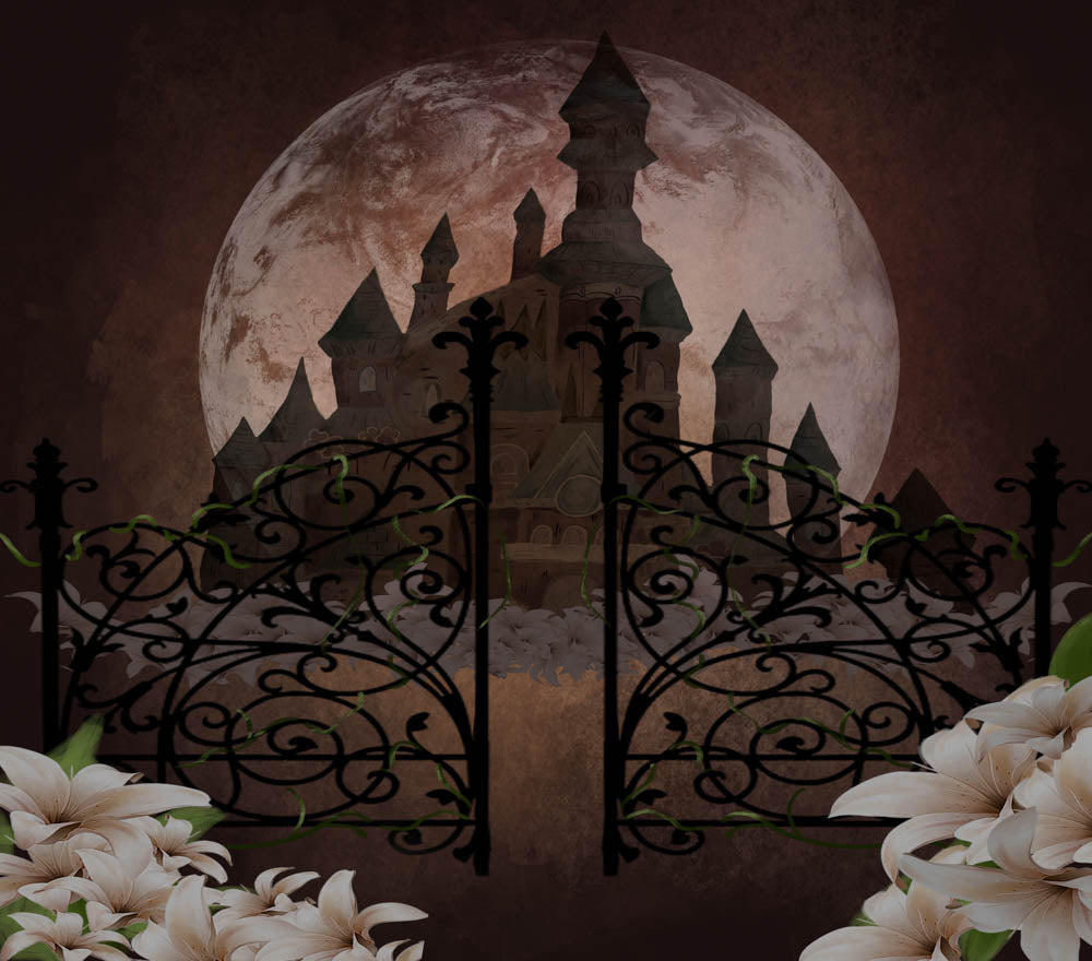 Fox Halloween Castle Vinyl Backdrop