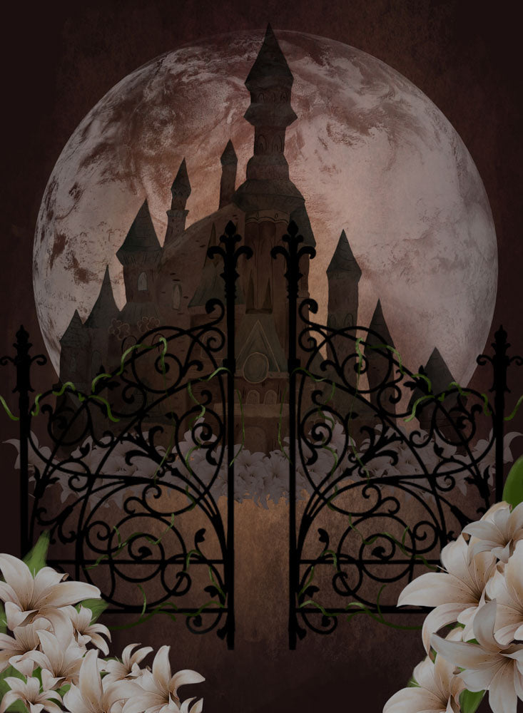 Fox Halloween Castle Vinyl Backdrop