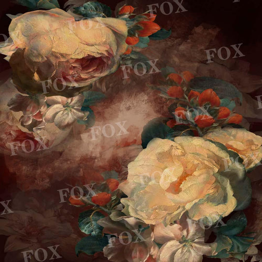 Fox Floral White Rose Vinyl Backdrop for Photography