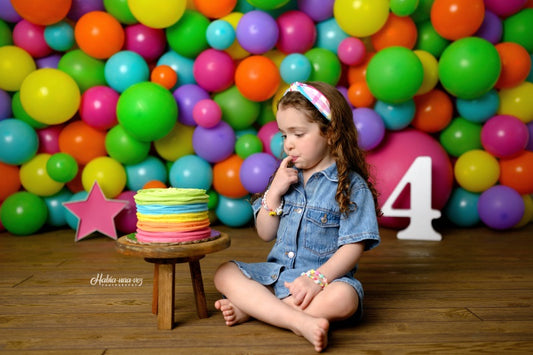 Fox Colorful Balloons Birthday Vinyl Backdrop Designed by Claudia Uribe