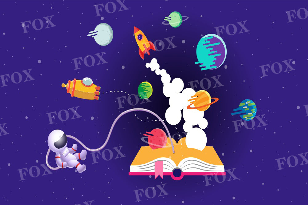 Fox Back to School Cosmic Geography Class Vinyl/Fabric Backdrop