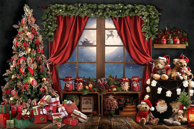 Fox Winter Christmas Photography Snow Tree Vinyl Backdrop