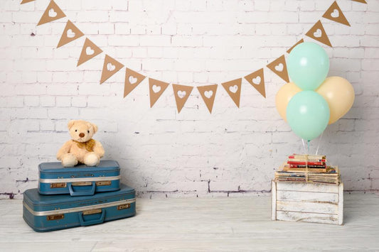 Fox Vintage Setup Cute Bear Birthday Vinyl Backdrop Designed by Claudia Uribe