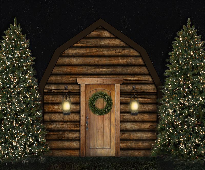 Fox Christmas Tree Vinyl Backdrop Photography