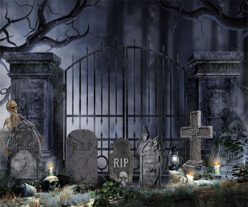 Fox Halloween Night Devil Door Vinyl Backdrop