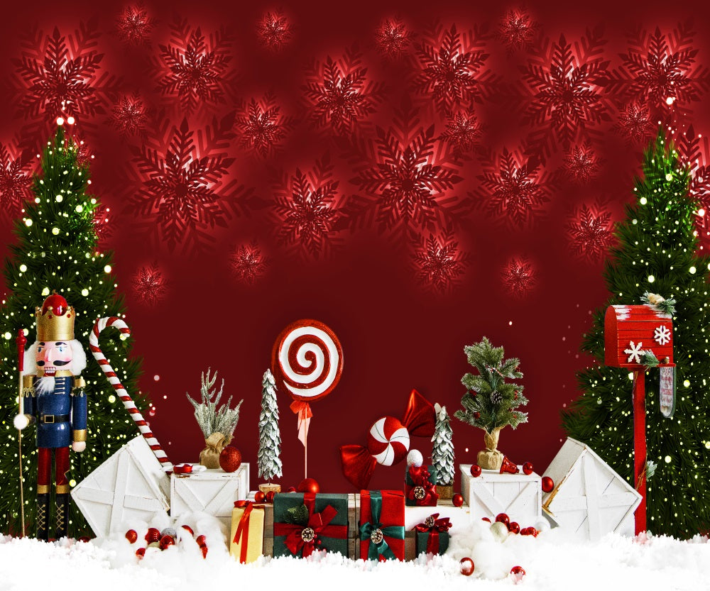 Fox Christmas Snowflake Red Photography Vinyl Backdrop