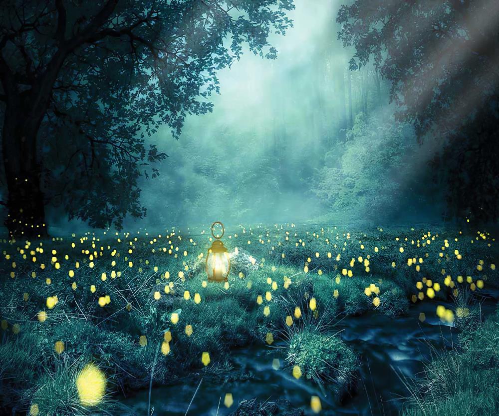 Fox Halloween Night Fireflies Vinyl Backdrops