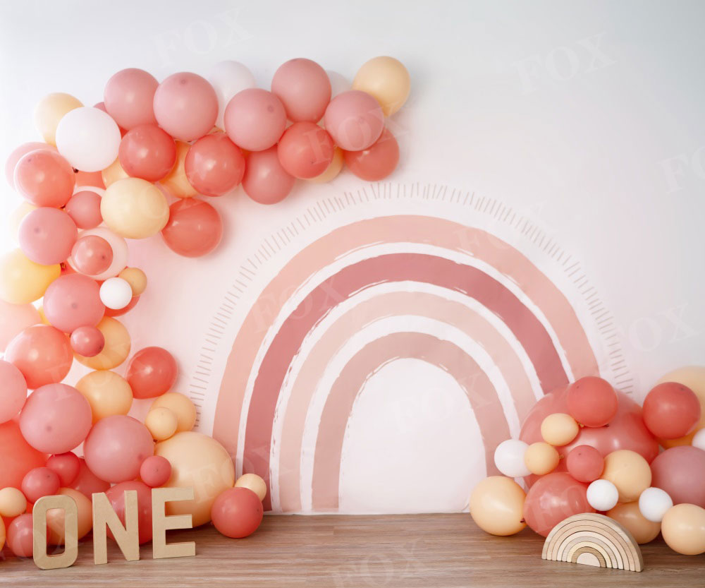 Fox Boho Rainbow Birthday Cakesmash Vinyl Backdrop Design by Kali