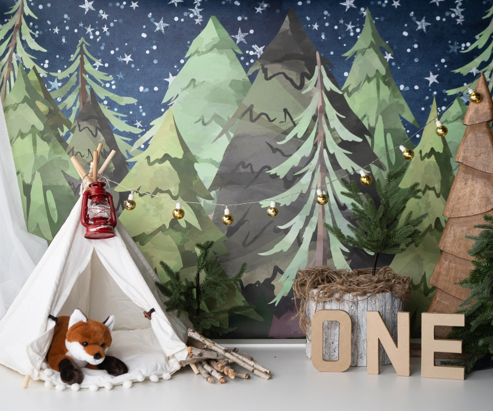 Fox Camping Bday Birthday Cakesmash Vinyl/Fabric Backdrop Design by Kali