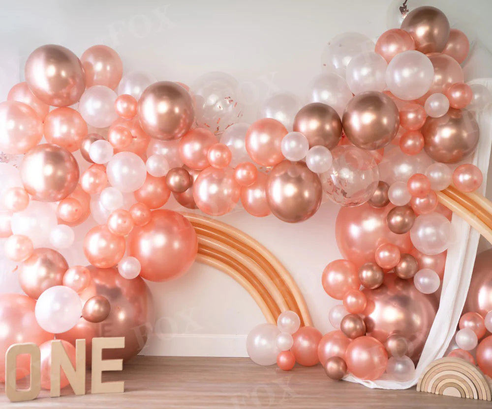 RTS Fox Pink Balloons Birthday Cakesmash Fabric Backdrop Design by Kali