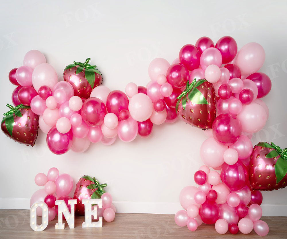 Fox Summer Pink Strawberry Birthday Vinyl Backdrop Design by Kali