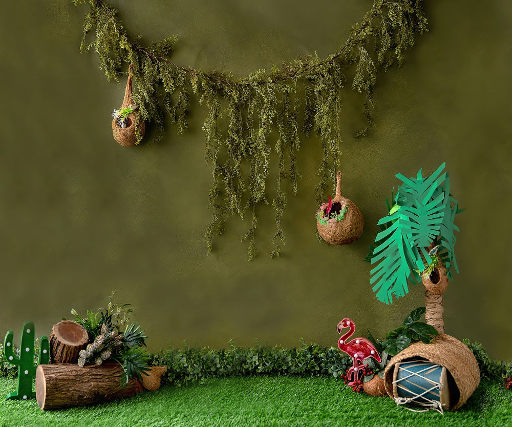 Fox Into the Jungle World Spring Cakesmash Birthday Vinyl Backdrop