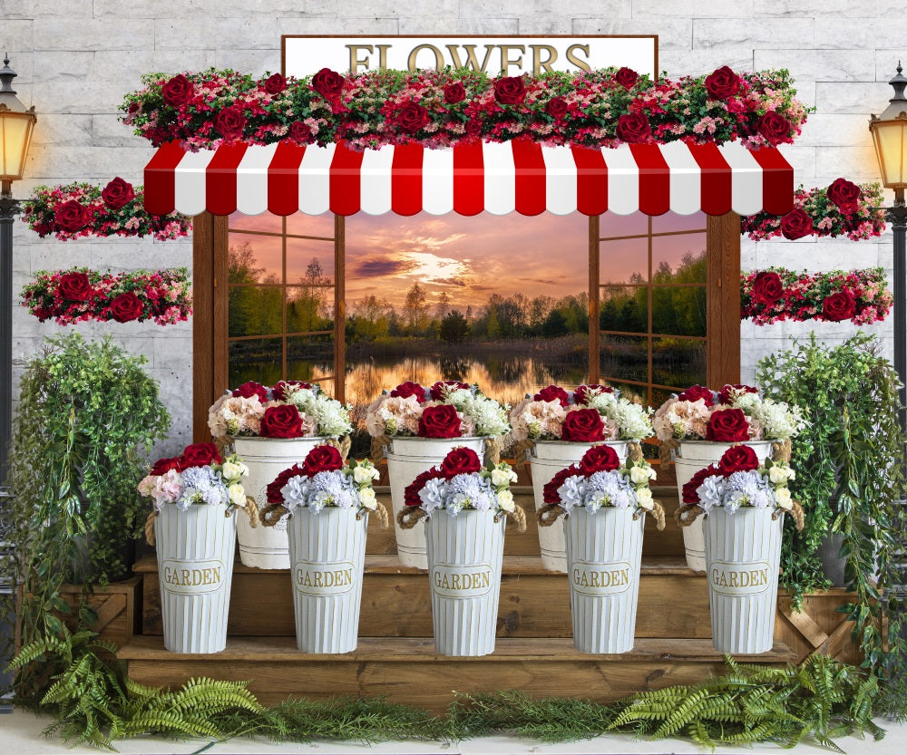 Fox Valentine's Day Window Photography Flowers Vinyl Backdrop