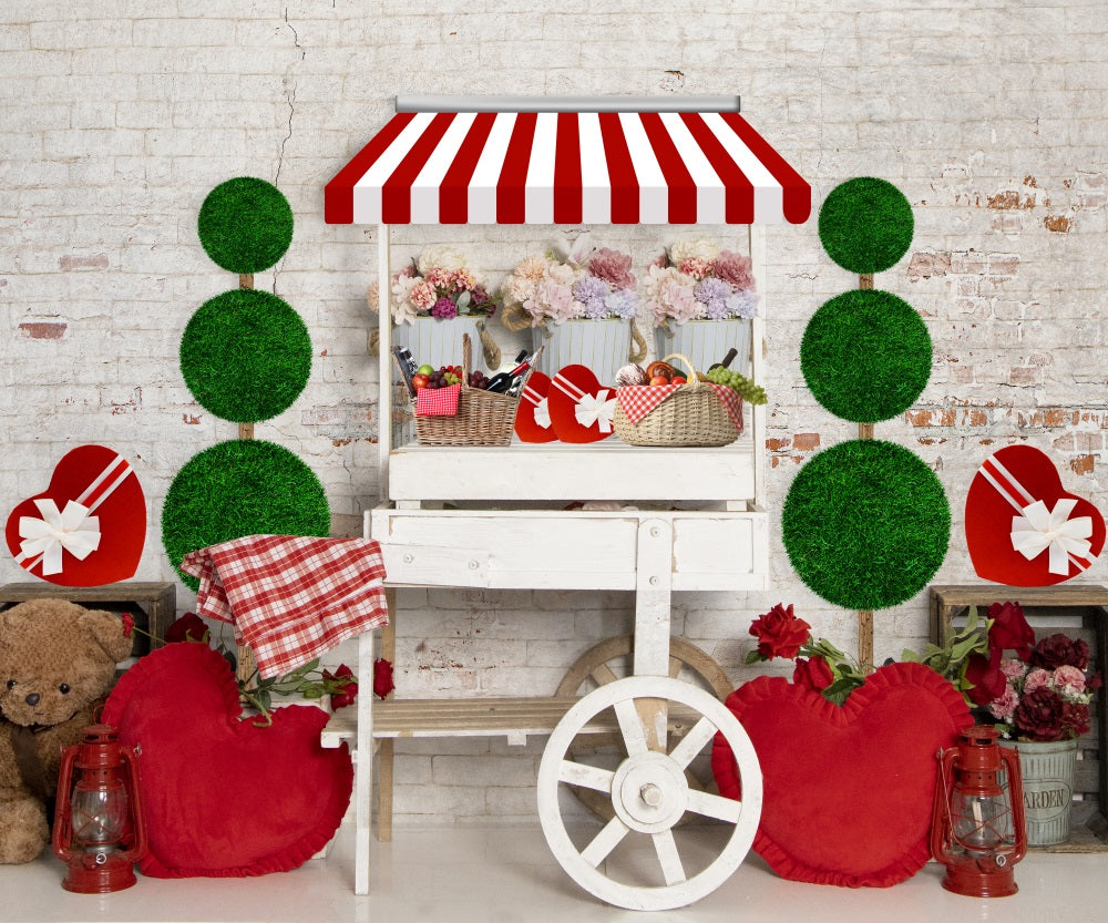 Fox Valentine's Day Candy Cart Photography Vinyl Backdrop
