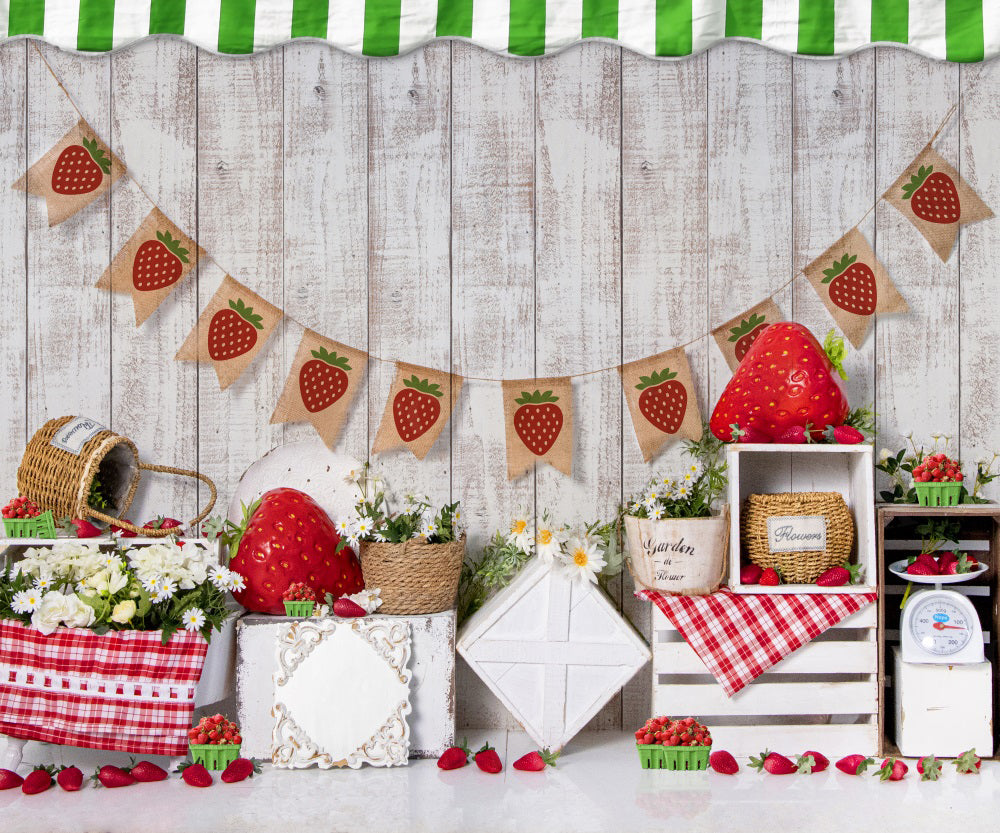 Fox Strawberry Spring Summer Cakesmash Vinyl Backdrop Designed by JT photography