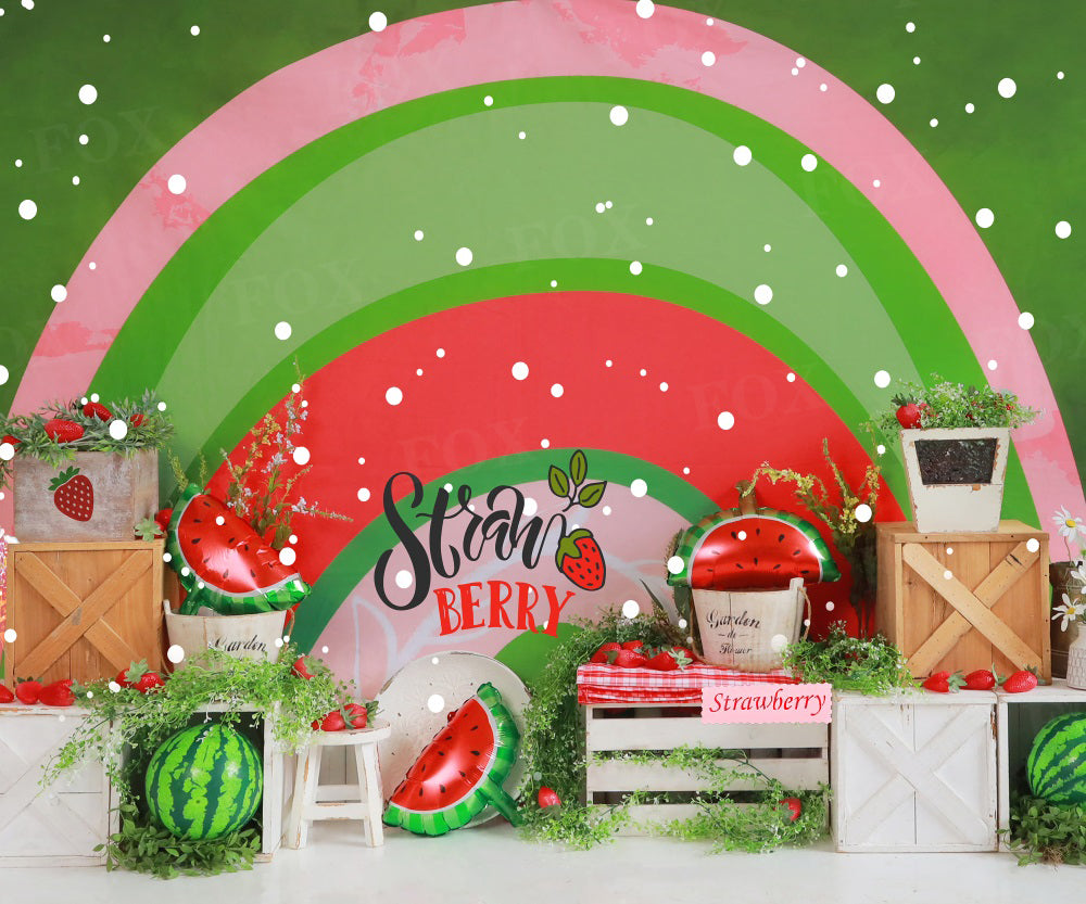 Fox Summer Watermelon Rainbow Cake Smash Vinyl Backdrop