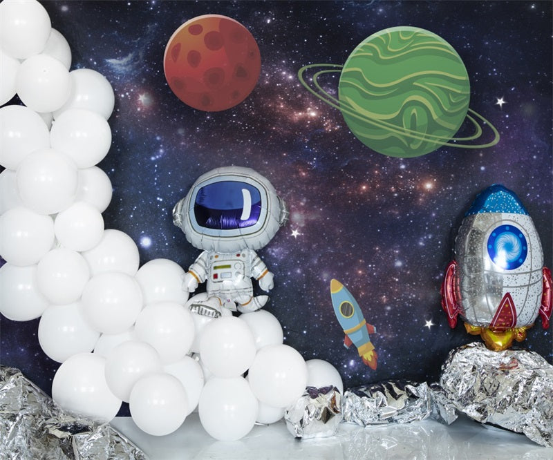 Fox Crush the Cake Birthday Astronaut Space Vinyl/Fabric Backdrop