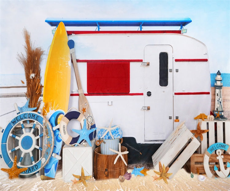 Fox Summer Sea Beach Vinyl Backdrop